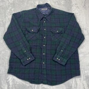 David Taylor Shirt Mens XL Multi Plaid Flap Pockets Long Sleeve Collar Button Up